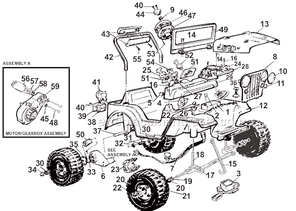 Page A Diagram and Parts List for 74760-84760  Power Wheels Ride-On Cars